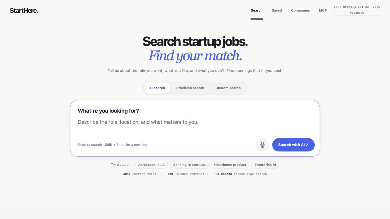 StartHere startup job search